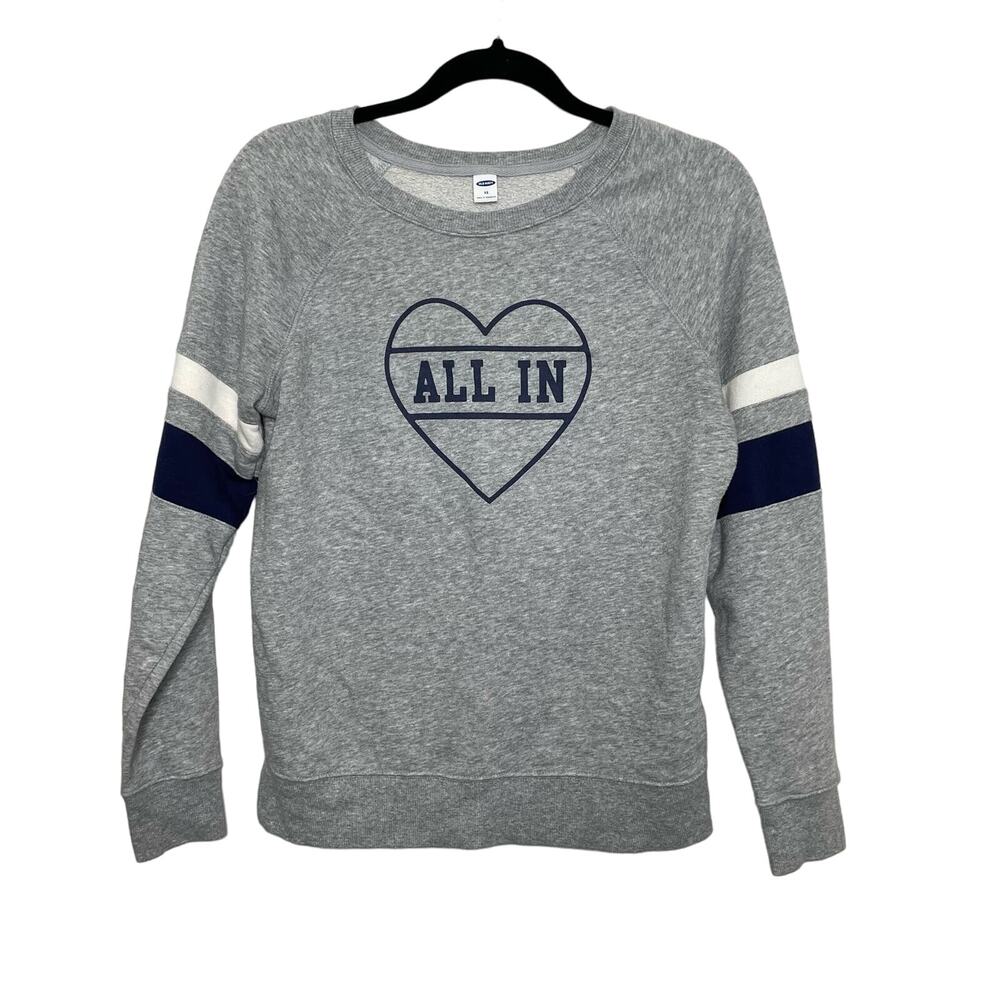 Old‎ Navy Sweatshirt Long Sleeve Graphic Heart Spell Out XS Casual Cutesy Crew